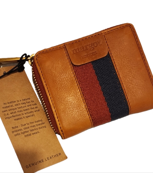 Genuine Leather Small Zipper Around Wallet Brown  Color Block NWT - Picture 1 of 5